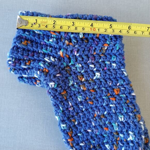 Navy Speckle Crochet Slipper Booties L premade full coverage warm socks - Picture 7 of 8